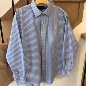 LAUREN Ralph Lauren Collared Long Sleeve Shirt in Blue & White Stripes Size 16.5